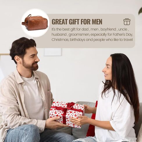 IUI Toiletry Bag for Men - Large Mens Travel Bag Toiletries Organizer- Shaving Bag for Toiletry Bathroom Water-resistant Hanging Dopp Kit PU Leather Cosmetic Bags for Traveling, Brown in Saudi Arabia