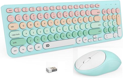 FD Wireless Keyboard and Mouse Combo - 2.4G Full-Sized Cute Colorful Mouse and Keyboard with 104 Round Keys Retro Typewriter Keyboard for Laptop/Windows/PC - Black Purple in Saudi Arabia