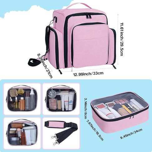 Large Makeup Bag Cosmetic Case Organizer with 3 Inner Removable Pouches Multifunctional Travel Train Storage,Black in Saudi Arabia