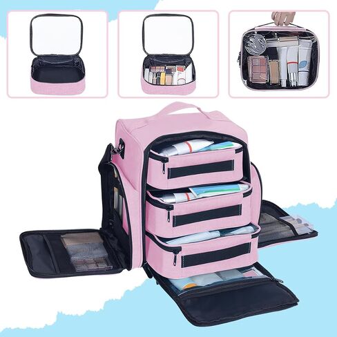 Large Makeup Bag Cosmetic Case Organizer with 3 Inner Removable Pouches Multifunctional Travel Train Storage,Black in Saudi Arabia