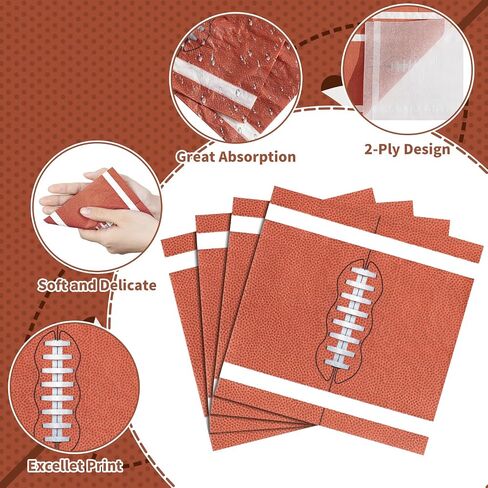 100 PCS Football Cocktail Napkins Decorpable Football Party Decorations 2 Styles Football Football Football Football Forme Forms for tailgate Party Decorities ، Acts Sport in Kuwait