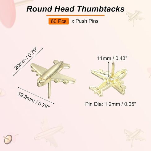 PATIKIL Airplane Push Pin, 24 Pcs Decorative Metal Push Pin Cute Aircraft Thumb Tacks for Bulletin Board Map Photo Home Office Decor, Gold Tone in Kuwait