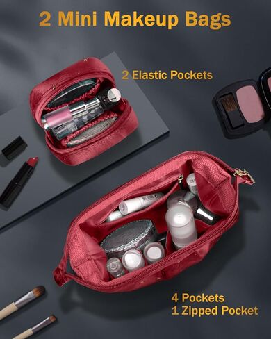 حقيبة مكياج Wedama للنساء ، حقيبة مستحضرات تجميل مزدوجة الطبقات مع تخزين المجوهرات وحامل الفرشاة 3 PCS Velvet Makeup Organizer Bag Bag Hage Travel Ragy For Women Girls ، Blue in Kuwait