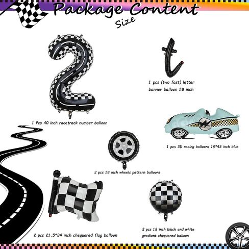 Two Fast Birthday Decorations 40 Inch Racetrack Number Balloons 2 Black Two Fast Letter Banner Balloon 2nd Racing Vintage Race Car Racing Theme Birthday Party Decor Set Black Blue in Kuwait