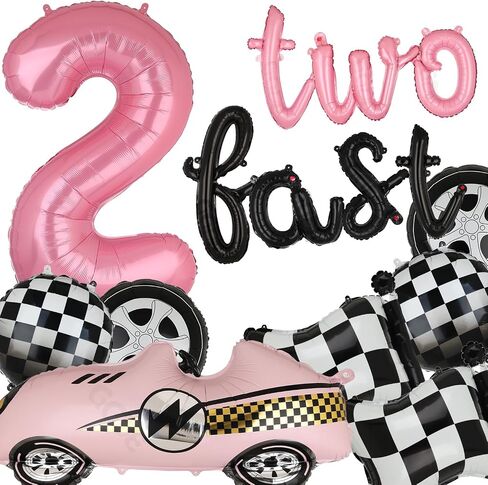 Two Fast Birthday Decorations 40 Inch Racetrack Number Balloons 2 Black Two Fast Letter Banner Balloon 2nd Racing Vintage Race Car Racing Theme Birthday Party Decor Set Black Blue in Kuwait