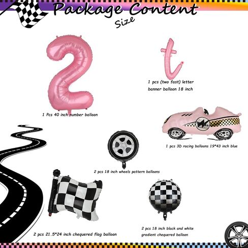 Two Fast Birthday Decorations 40 Inch Racetrack Number Balloons 2 Black Two Fast Letter Banner Balloon 2nd Racing Vintage Race Car Racing Theme Birthday Party Decor Set Black Blue in Kuwait