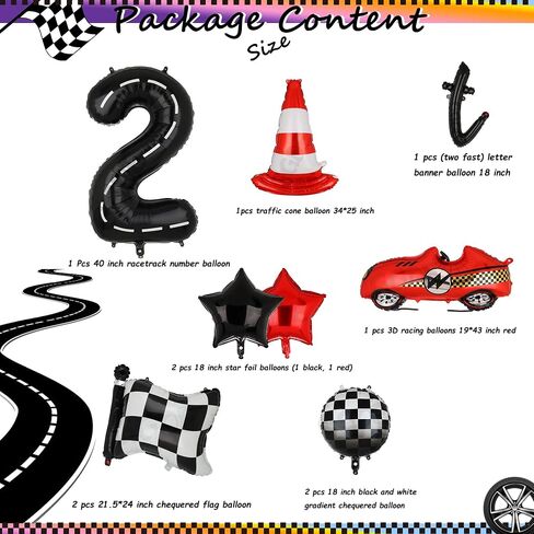 Two Fast Birthday Decorations 40 Inch Racetrack Number Balloons 2 Black Two Fast Letter Banner Balloon 2nd Racing Vintage Race Car Racing Theme Birthday Party Decor Set Black Blue in Kuwait
