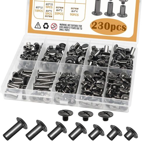zDwfDc 115Sets Chicago Screws for Leather Rivet Kit M5*4, 5, 6, 8, 10, 12, 15 Bronze Brass Rivets for Leather Tools DD031-GT in Kuwait
