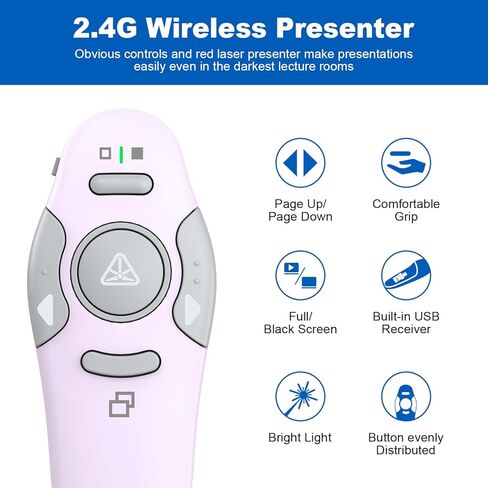 QUI Presentation Clicker Wireless Presenter Remote Clicker for PowerPoint Presentation Remote,Type-c Silver PowerPoint Slide Advancer for Mac/Windows/Linux, Google Slide/PPT/Keynote in Kuwait