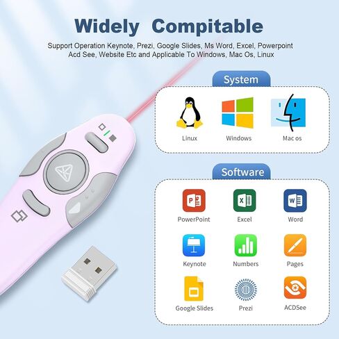 QUI Presentation Clicker Wireless Presenter Remote Clicker for PowerPoint Presentation Remote,Type-c Silver PowerPoint Slide Advancer for Mac/Windows/Linux, Google Slide/PPT/Keynote in Kuwait