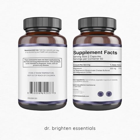 Dr. Brighten Magnesium Plus (as Magnesium Bi-glyncinate) - Beneficial in Maintaining a Healthy Mood, Sleep, Hormone Balance and Reducing Symptoms of PMS and Menstrual Cramps in Kuwait