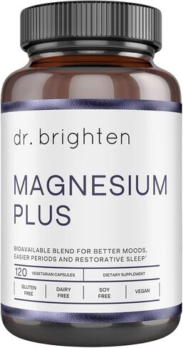 Dr. Brighten Magnesium Plus (as Magnesium Bi-glyncinate) - Beneficial in Maintaining a Healthy Mood, Sleep, Hormone Balance and Reducing Symptoms of PMS and Menstrual Cramps in Kuwait