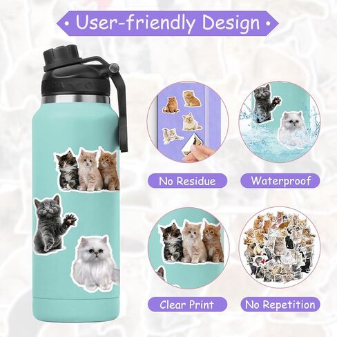 100 Pcs Cat Stickers, Cute Meme Kitten Stickers for Water Bottles Laptop Guitar Suitcase, DIY Waterproof Vinyl Decals Gifts for Adults Teens Kids Boys Girls in Kuwait