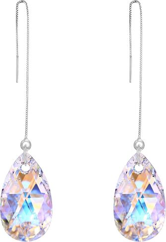 EVER FAITH 925 Sterling Silver Birthday Gift Zirconia Simple Tear Drop Daily Ear Threader Dangle Earrings in Saudi Arabia