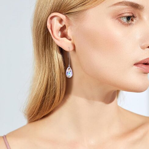 EVER FAITH 925 Sterling Silver Birthday Gift Zirconia Simple Tear Drop Daily Ear Threader Dangle Earrings in Saudi Arabia