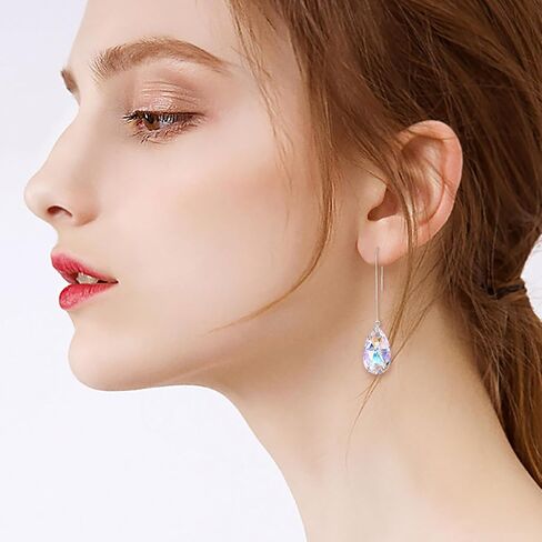 EVER FAITH 925 Sterling Silver Birthday Gift Zirconia Simple Tear Drop Daily Ear Threader Dangle Earrings in Saudi Arabia