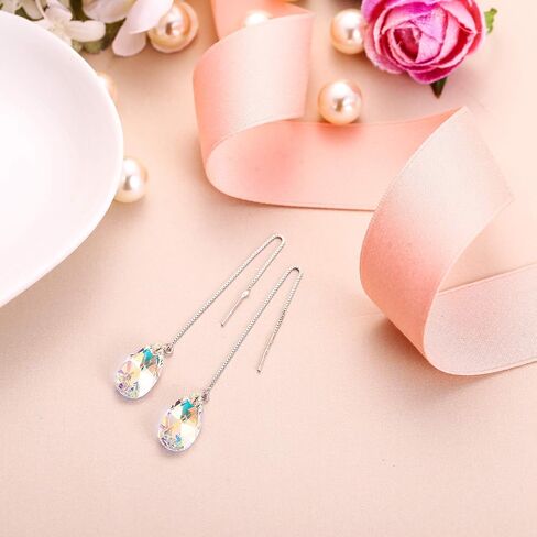 EVER FAITH 925 Sterling Silver Birthday Gift Zirconia Simple Tear Drop Daily Ear Threader Dangle Earrings in Saudi Arabia
