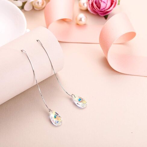 EVER FAITH 925 Sterling Silver Birthday Gift Zirconia Simple Tear Drop Daily Ear Threader Dangle Earrings in Saudi Arabia