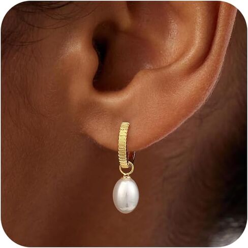 Dangle Earrings for Women - Dainty Gold/Silver Earrings Trendy Hypoallergenic 14K Gold Plated Lightweight Huggie Hoop CZ Drop Earrings for Women Gold Jewelry Gifts in Kuwait