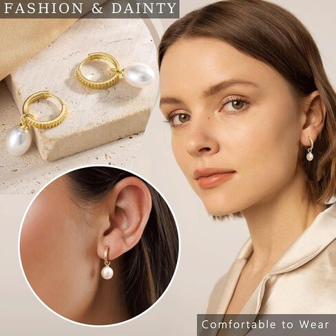 Dangle Earrings for Women - Dainty Gold/Silver Earrings Trendy Hypoallergenic 14K Gold Plated Lightweight Huggie Hoop CZ Drop Earrings for Women Gold Jewelry Gifts in Kuwait