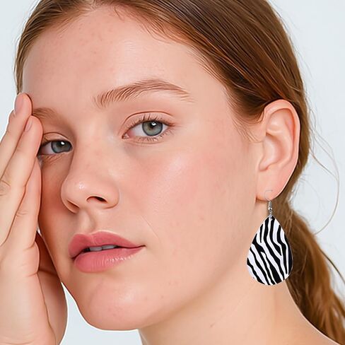 Zebra Print Earrings for Women Black and White Leather Teardrop Dangle Drop Jewelry Outfits Accessories in Saudi Arabia