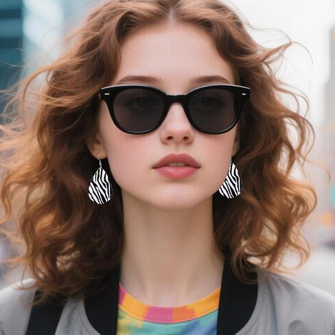 Zebra Print Earrings for Women Black and White Leather Teardrop Dangle Drop Jewelry Outfits Accessories in Saudi Arabia