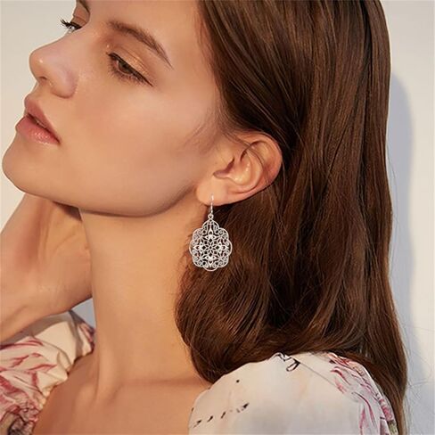 coadipress boho filigree hollow out أقراط هندسية للنساء البوهيميان خمر قطع المعادن المعدنية الزهرة كبيرة قطرة المنحوت in Kuwait