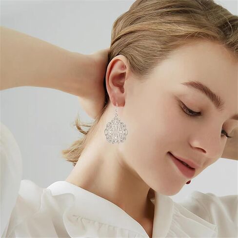 coadipress boho filigree hollow out أقراط هندسية للنساء البوهيميان خمر قطع المعادن المعدنية الزهرة كبيرة قطرة المنحوت in Kuwait