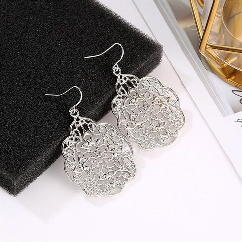 coadipress boho filigree hollow out أقراط هندسية للنساء البوهيميان خمر قطع المعادن المعدنية الزهرة كبيرة قطرة المنحوت in Kuwait