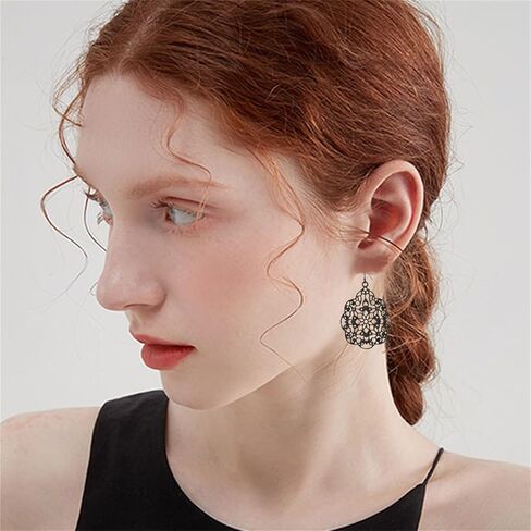 coadipress boho filigree hollow out أقراط هندسية للنساء البوهيميان خمر قطع المعادن المعدنية الزهرة كبيرة قطرة المنحوت in Saudi Arabia