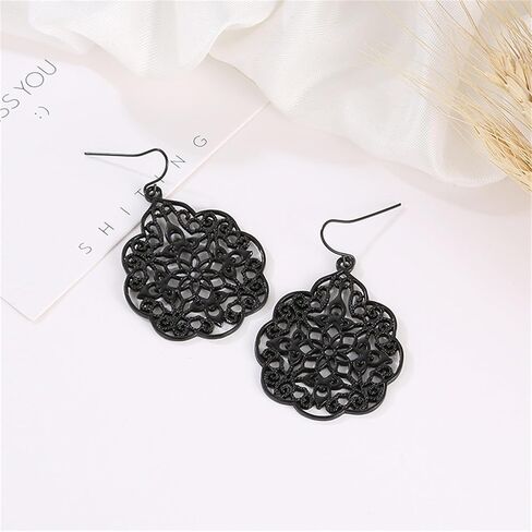coadipress boho filigree hollow out أقراط هندسية للنساء البوهيميان خمر قطع المعادن المعدنية الزهرة كبيرة قطرة المنحوت in Saudi Arabia