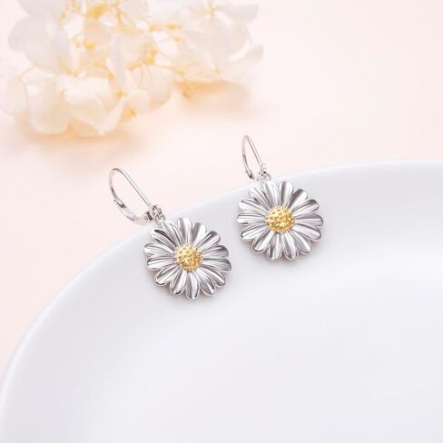 925 Sterling Silver Leverback أقراط Drop تتدلى للنساء هدية عيد ميلاد مجوهرات الزهرة in Kuwait