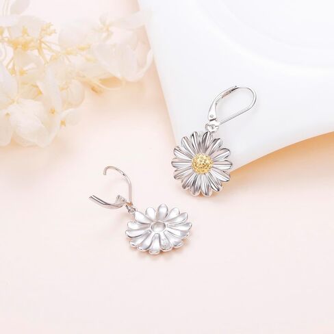 925 Sterling Silver Leverback أقراط Drop تتدلى للنساء هدية عيد ميلاد مجوهرات الزهرة in Kuwait