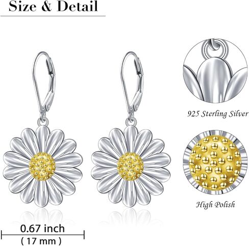 925 Sterling Silver Leverback أقراط Drop تتدلى للنساء هدية عيد ميلاد مجوهرات الزهرة in Kuwait