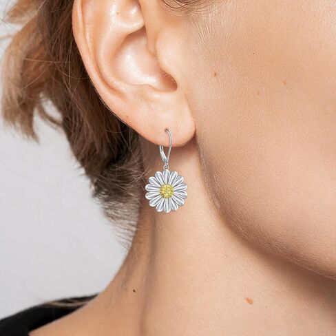 925 Sterling Silver Leverback أقراط Drop تتدلى للنساء هدية عيد ميلاد مجوهرات الزهرة in Kuwait