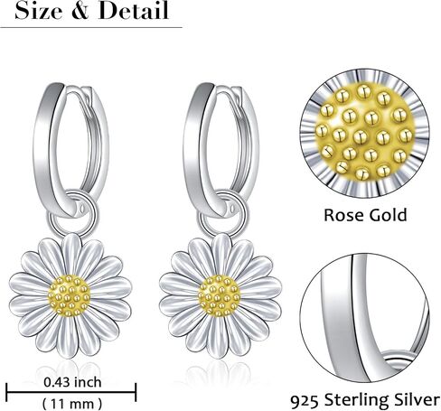 925 Sterling Silver Leverback أقراط Drop تتدلى للنساء هدية عيد ميلاد مجوهرات الزهرة in Kuwait