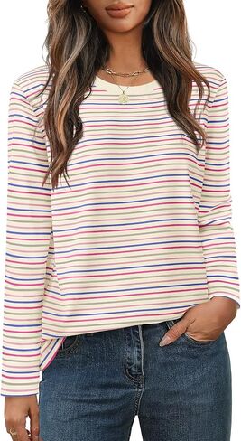 Merokeety Women's 2025 Long Sleeve Top Plouse Fall Discal Edgual Contraded Crewneck Lourds Sould in Saudi Arabia