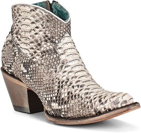 Corral Ladie's Natural Python Bootie Side Zip J Toe ، Sole Leather ، Urban A4319 in Kuwait
