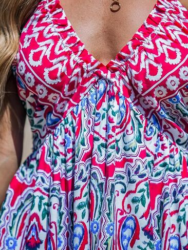 CUPSHE Women's Backless Halter Beach Dress Boho Ruffle Plunge V Neck Mini Sundress Summer Dresses in Saudi Arabia