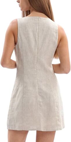 Amazhiyu Womens 100% Linen Summer V Neck Tie Front Sleeveless Mini Tank Dress in Saudi Arabia
