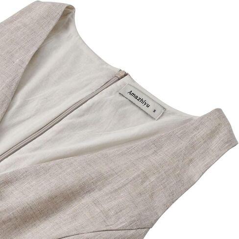 Amazhiyu Womens 100% Linen Summer V Neck Tie Front Sleeveless Mini Tank Dress in Saudi Arabia