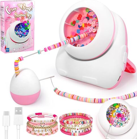 Electric Bead Spinner, Cordless Automatic 2-in-1 Clay Bead Bracelet Making Kit with 4200 PCS Clay Beads, Letter Bead, Seed Bead, Beading Needle and Thread Bracelet Maker for Jewelry, Craft Gift Choice in Kuwait