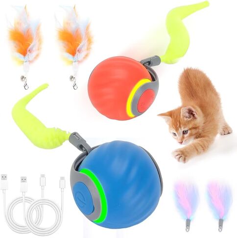 Speed Moving Tail 2.0 3.0 Interactive Cat Toy Ball for Bored Indoor Moving Cat Toy Smart Ball Rechargeable Automatic Mouse Chasing Toy Two Speed Adjustment (Orange) in Saudi Arabia