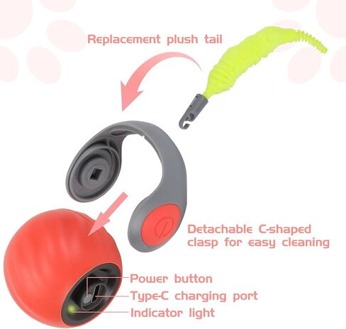 Speed Moving Tail 2.0 3.0 Interactive Cat Toy Ball for Bored Indoor Moving Cat Toy Smart Ball Rechargeable Automatic Mouse Chasing Toy Two Speed Adjustment (Orange) in Saudi Arabia