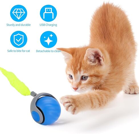 Speed Moving Tail 2.0 3.0 Interactive Cat Toy Ball for Bored Indoor Moving Cat Toy Smart Ball Rechargeable Automatic Mouse Chasing Toy Two Speed Adjustment (Orange) in Saudi Arabia