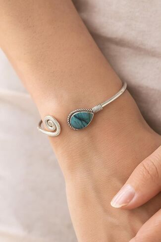 Natural Gemstone Bangle For Women 7x10 Mm Pear Shape Gemstone Silver Overlay Handmade Cuff Bangle Jewelry Women's Day Gift For Mom Wife Sister Her By Samadorne (amethyst) in Saudi Arabia