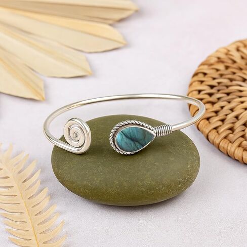 Natural Gemstone Bangle For Women 7x10 Mm Pear Shape Gemstone Silver Overlay Handmade Cuff Bangle Jewelry Women's Day Gift For Mom Wife Sister Her By Samadorne (amethyst) in Saudi Arabia