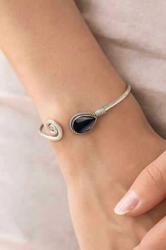 Natural Gemstone Bangle For Women 7x10 Mm Pear Shape Gemstone Silver Overlay Handmade Cuff Bangle Jewelry Women's Day Gift For Mom Wife Sister Her By Samadorne (amethyst) in Saudi Arabia
