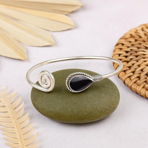 Natural Gemstone Bangle For Women 7x10 Mm Pear Shape Gemstone Silver Overlay Handmade Cuff Bangle Jewelry Women's Day Gift For Mom Wife Sister Her By Samadorne (amethyst) in Saudi Arabia