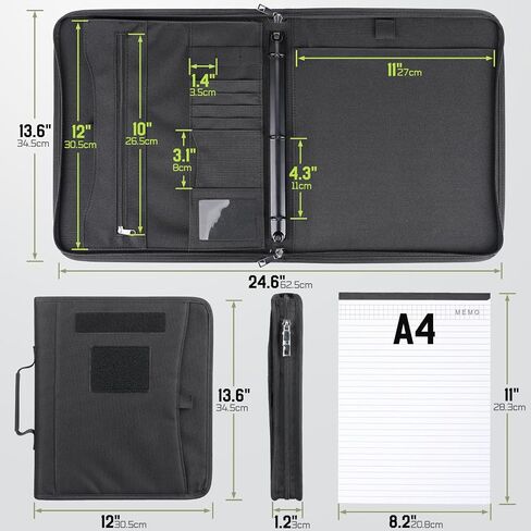 محفظة دفاتر تكتيكية محفظة بادوفوفيو رنين مع Zipper Army Military Bookner يحتوي على 25 ورقة ورقة A4 و Binder 3 حلقة القابلة للانفصال حقيبة المقبض متعددة التخزينات القابلة للفصل للعمل الخارجي in Saudi Arabia